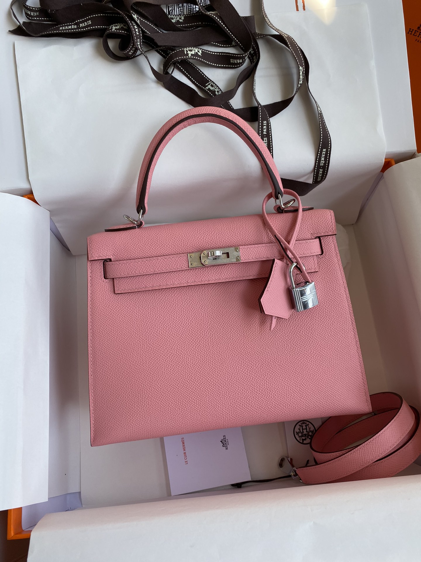 Hermes Kelly 25cm Handbag Shoulder Bag in Pink Epsom Leather